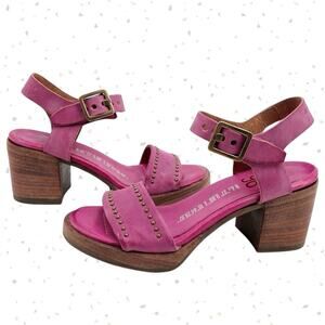 A.S.98 Arvin Block Heel Sandals Fuchsia Hot Pink Studded Leather Size EU 37